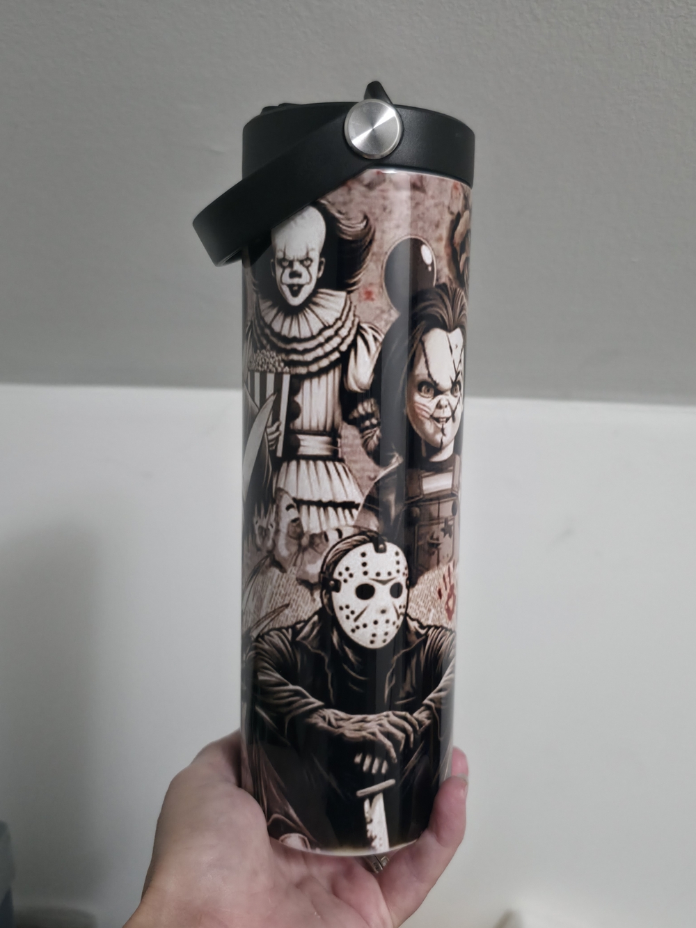 Horror Movie Character Travel Tumbler 20oz - Black & Cream